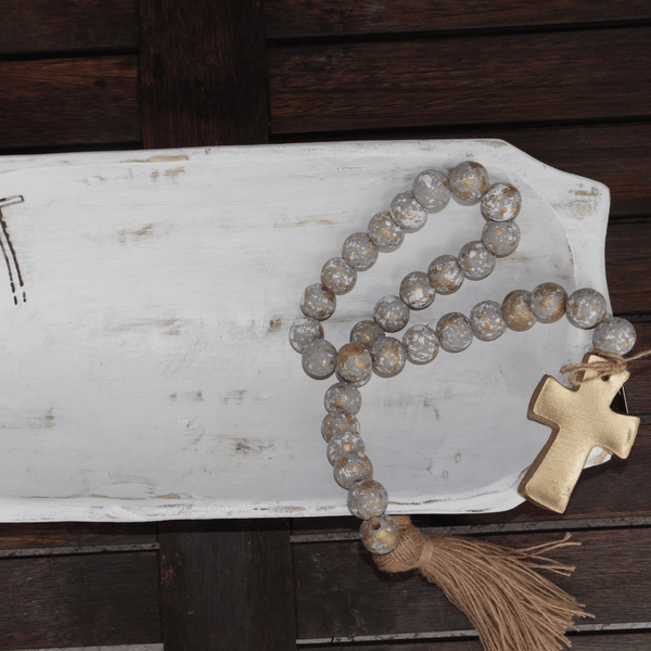 Huge Prayer Necklace; Clay Beads with Gold Detail