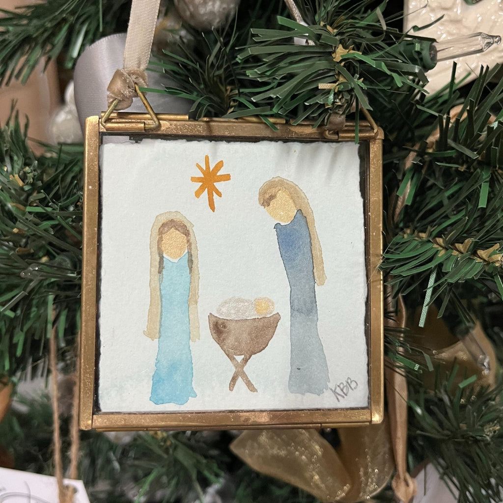 Hand-Painted Watercolor Holy Family Ornament